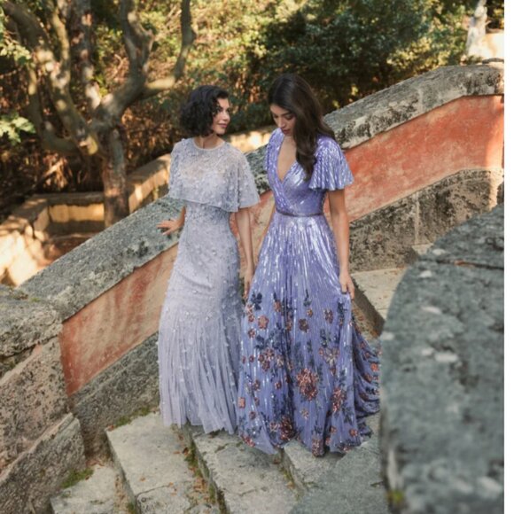 MAC DUGGAL 5637 FLORAL SEQUINS FLOUNCE V-NECK LILAC GOWN sz 6 - Picture 3 of 9